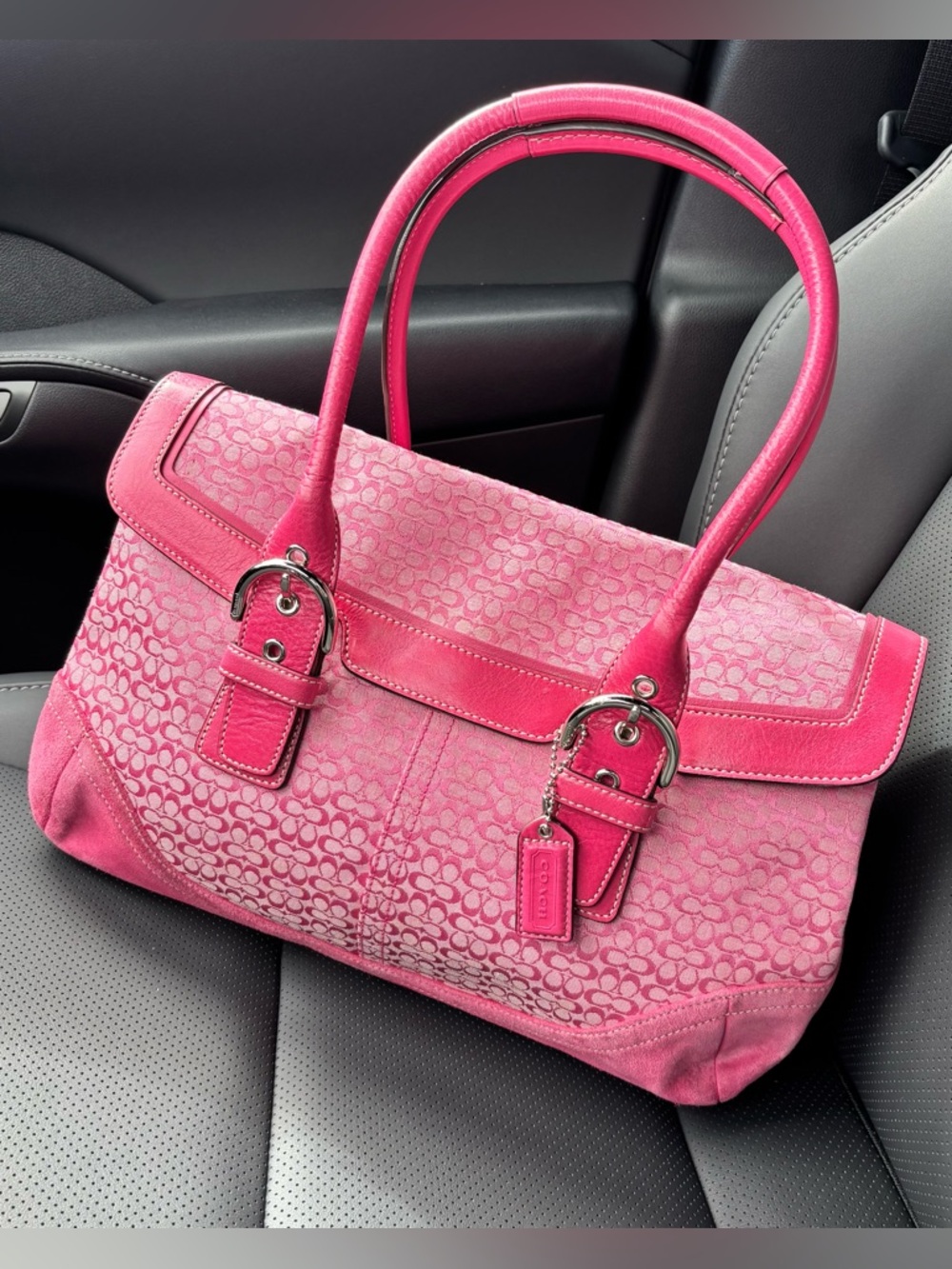 Coach Soho Satchel Bubblegum Pink Signature Canvas & Suede Shoulder Bag Y2K